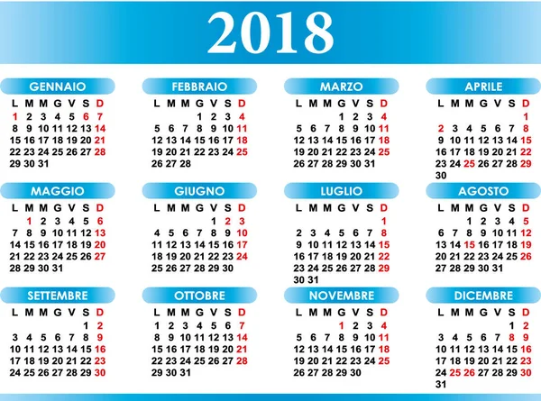 Італійський календар 2018 з свят — стоковий вектор