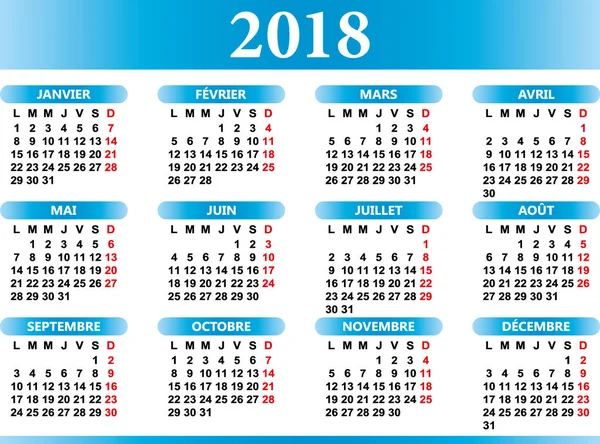 French calendar year 2018 — Stock Vector