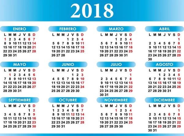 Ισπανικά ημερολόγιο 2018 με εορταστικές εκδηλώσεις — Διανυσματικό Αρχείο