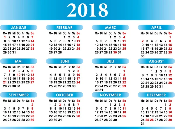 Calendario Deutsch 2018 — Vettoriale Stock