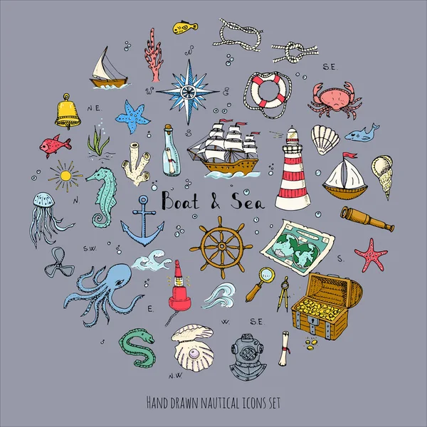 Εικονίδια για σκάφος και θάλασσα — Διανυσματικό Αρχείο