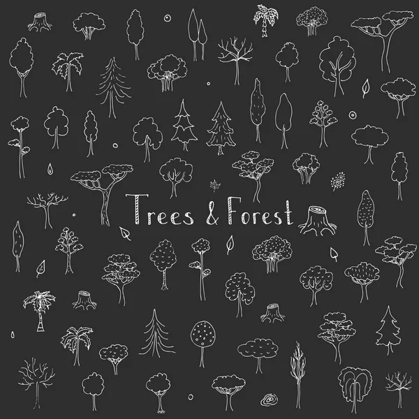 Ręcznie rysowane doodle drzew i lasu — Wektor stockowy