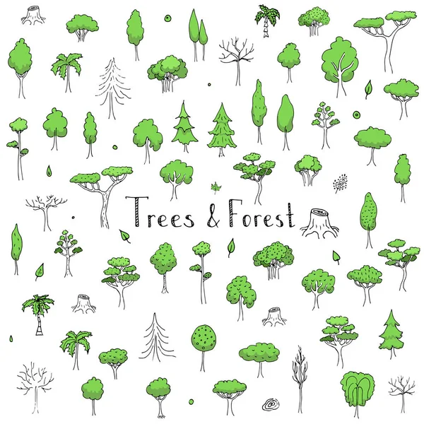 Garabatos dibujados a mano árboles y bosque — Vector de stock