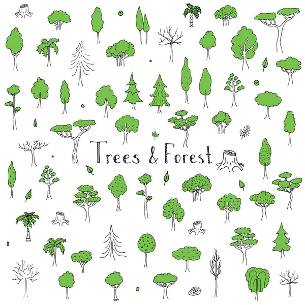 Gribouillis dessinés à la main Arbres et forêt — Image vectorielle