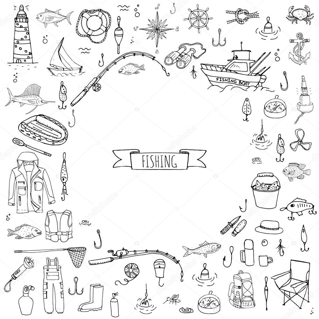 Hand drawn doodle Fishing icons 