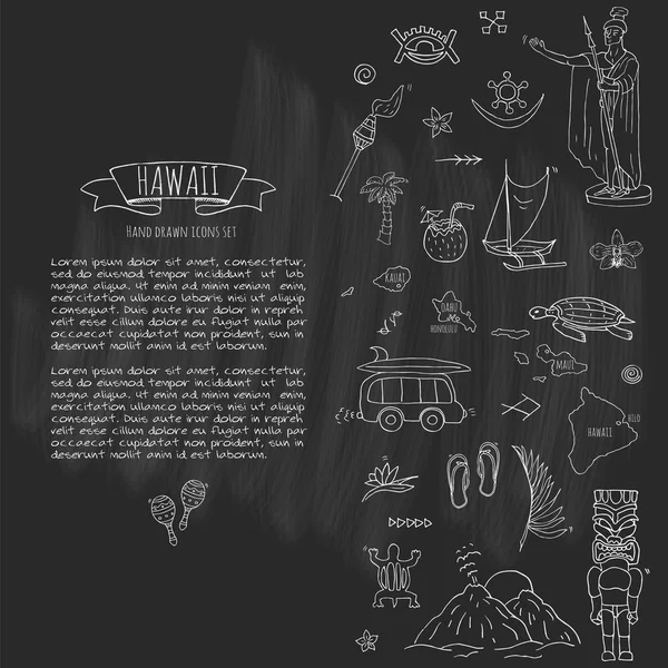 Ручная Рисованная Каракули Гавайи Иконки Набор Векторной Иллюстрации Изолированные Символы — стоковый вектор