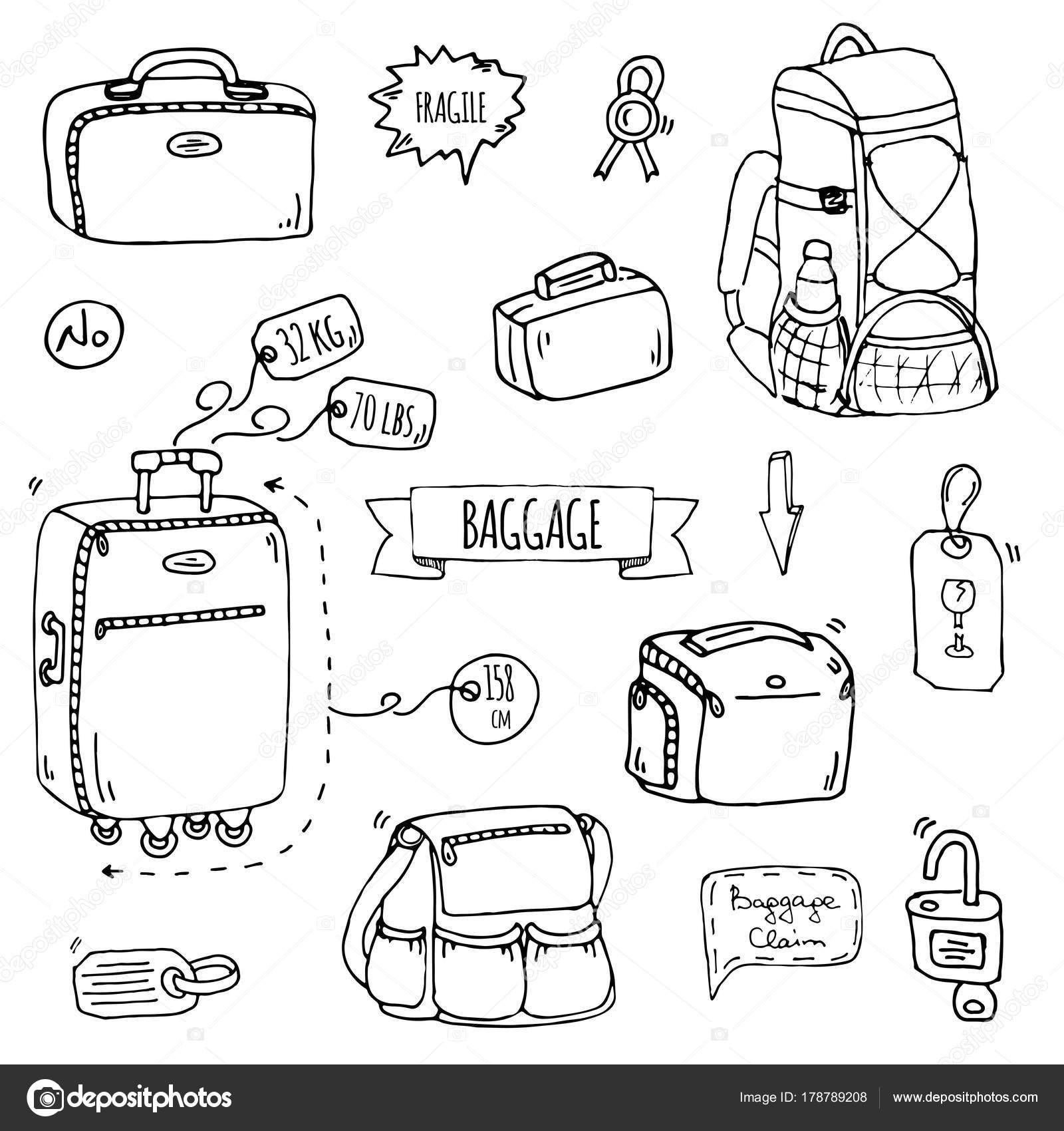 Hand Drawn Doodle Baggage Icons Set Vector Illustration Different Types  Stock Vector Image by ©Natasha_Pankina #178789208