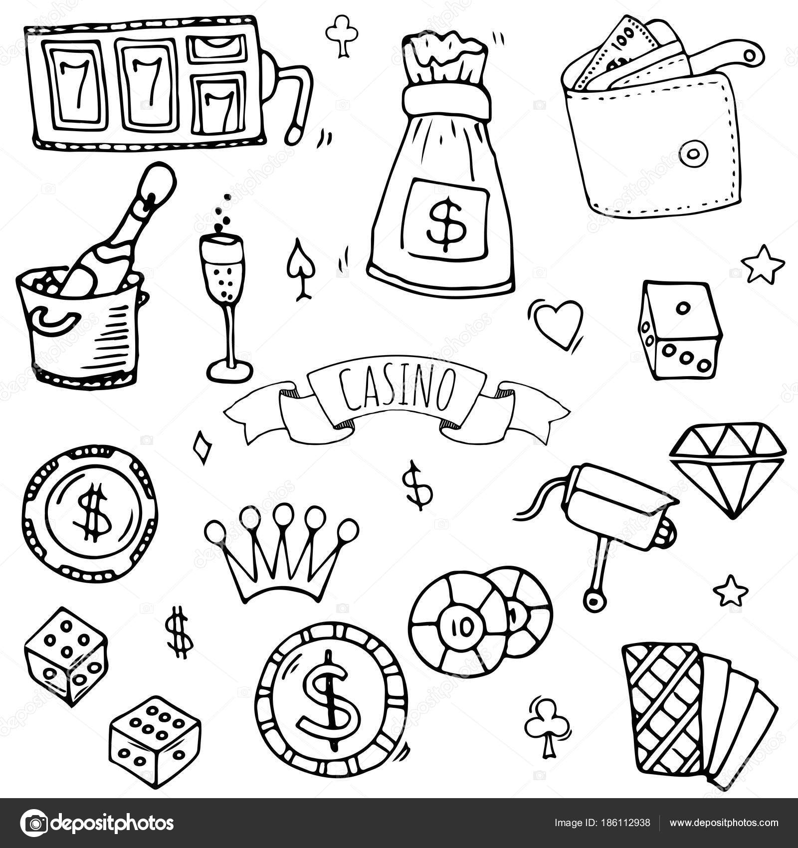 Hand Drawn Doodle Set Casino Icons Vector Illustration Set Cartoon Stock  Vector by ©Natasha_Pankina 186112938