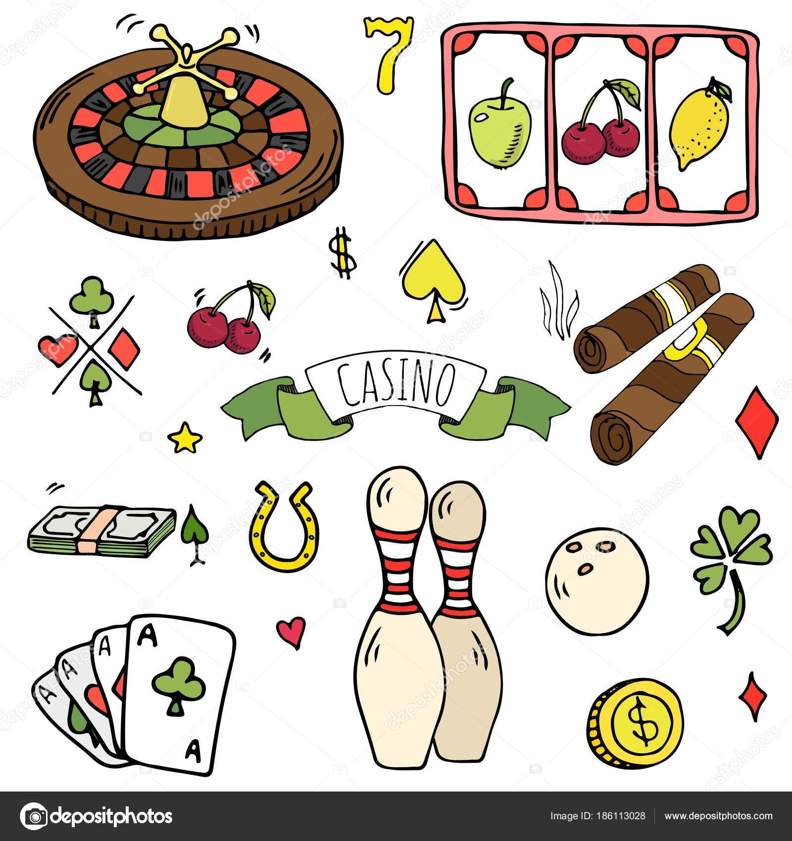 Hand Drawn Doodle Set Casino Icons Vector Illustration Set Cartoon Stock  Vector by ©Natasha_Pankina 186112938