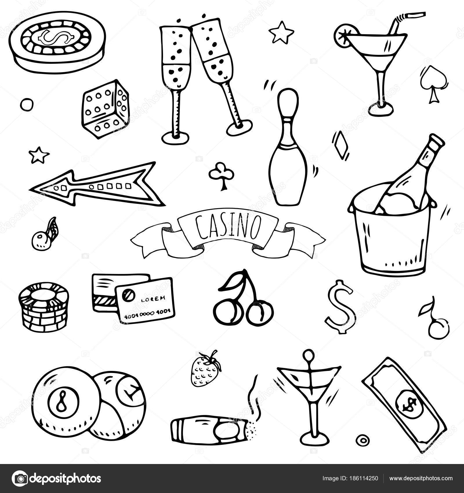 Hand Drawn Doodle Set Casino Icons Vector Illustration Set Cartoon Stock  Vector by ©Natasha_Pankina 186112938