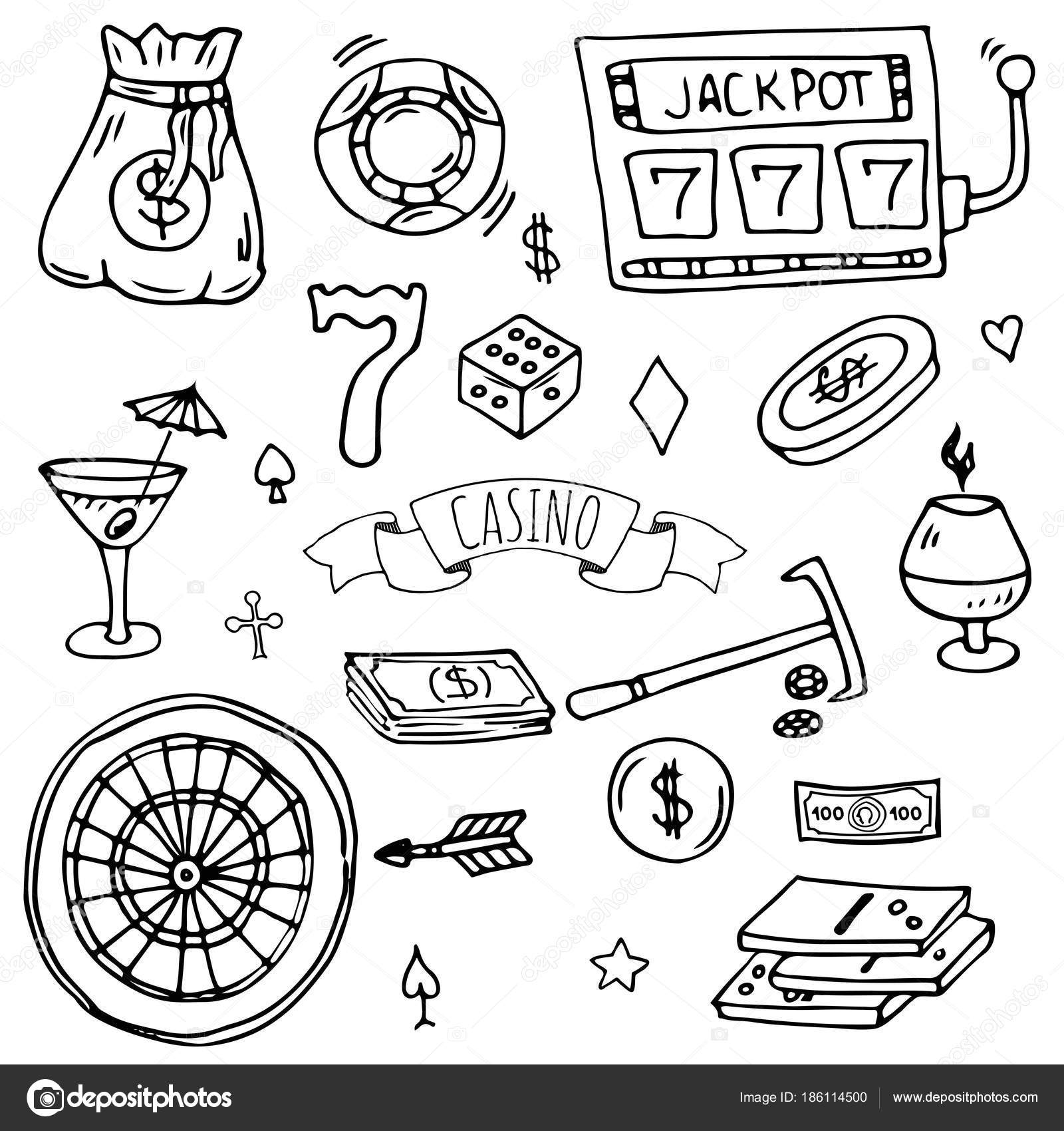 Hand Drawn Doodle Set Casino Icons Vector Illustration Set Cartoon