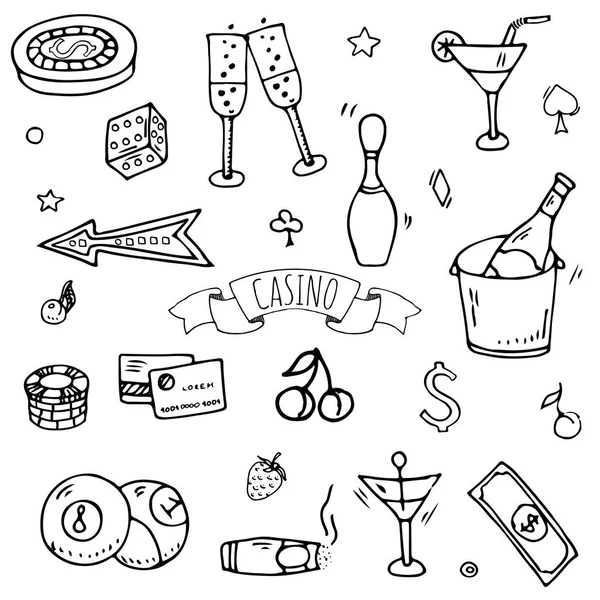 Hand Drawn Doodle Set Casino Icons Vector Illustration Set Cartoon