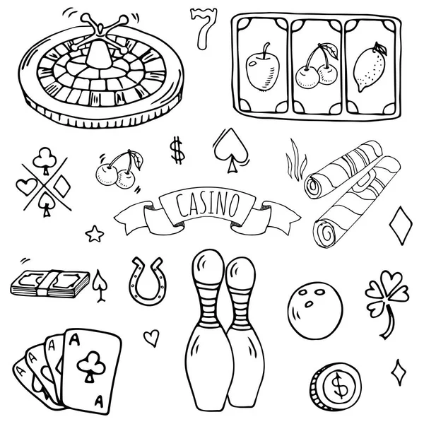 Hand Drawn Doodle Set Casino Icons Vector Illustration Set Cartoon — Stock Vector