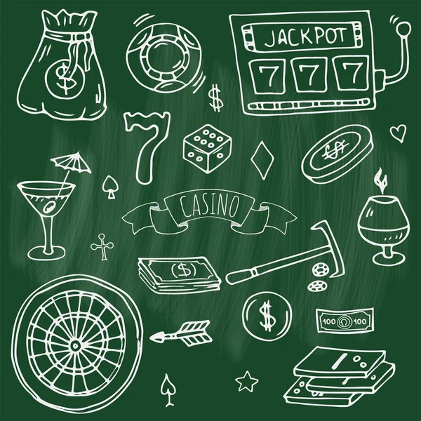 Juego Garabatos Dibujado Mano Iconos Casino Conjunto Ilustración Vectorial Dibujos — Archivo Imágenes Vectoriales