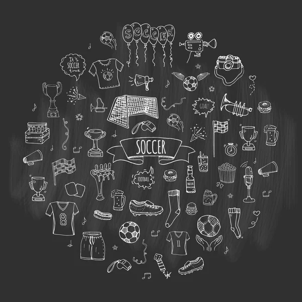 Векторна Ілюстрація Дизайну Мальованої Каракулі Футбольний Набір Традиційних Футбольних Елементів — стоковий вектор