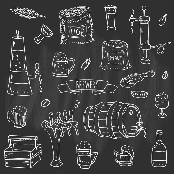 Set Scarabocchi Disegnati Mano Icone Della Birreria Set Illustrazione Vettoriale — Vettoriale Stock