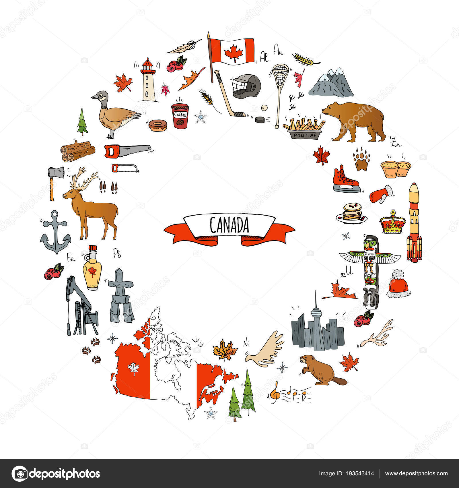 Hand Drawn Doodle Canada Icons Set Vector Illustration Isolated Symbols