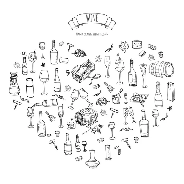 Hand drawn wine set icons Vector illustration Sketchy wine tasting elements collection Wine objects Cartoon wine symbols Vineyard background Vector wine background Winery illustration Grape Wine glass