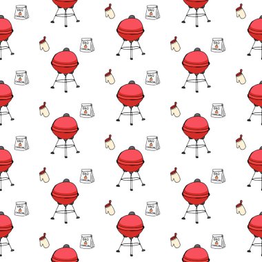 Dikişsiz desen elle çizilmiş doodle Barbekü partisi simgeler vektör çizim Yaz Barbekü sembolleri karikatür arka plan kroki tarzı ızgara yemek yemek ayarla.