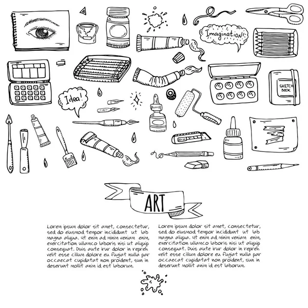 Hand Drawn Doodle Art Craft Tools Icons Set Vector Illustration — Stock Vector