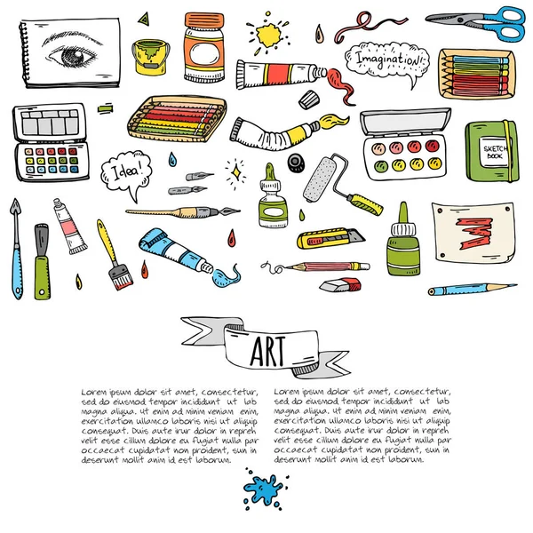 Hand Gezeichnet Doodle Kunst Und Handwerk Werkzeuge Symbole Set Vektor — Stockvektor