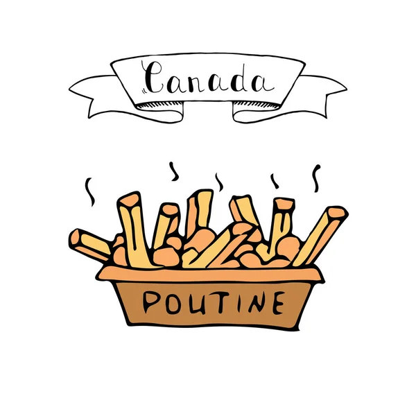 Handgezeichnete Doodle Poutine Symbol Traditionelle Quebec Mahlzeit Mit Pommes Frites — Stockvektor