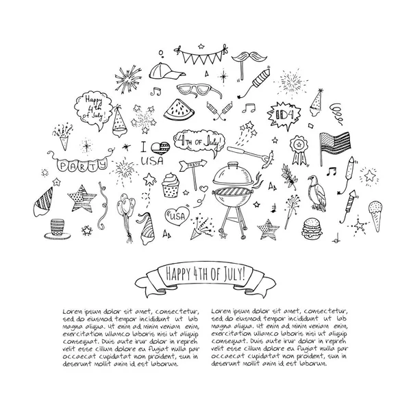 Ensemble Icônes Joyeux Juillet Illustration Vectorielle Collection Symboles Fête Indépendance — Image vectorielle