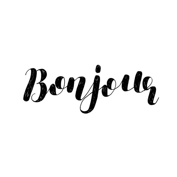 Bonjour. Brush lettering illustration. — Stock Vector