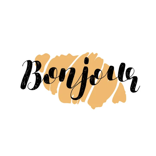 Bonjour. Brush lettering vector illustration. — Stock Vector