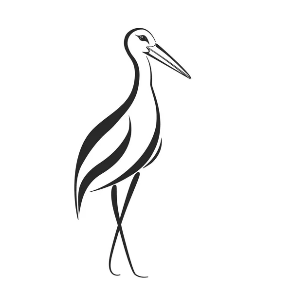 Étiquette stylisée cigogne, héron ou grue — Image vectorielle