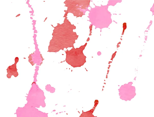 Acquerello rosa e rosso spruzzi e macchie su sfondo bianco. Pittura ad inchiostro. Illustrazione disegnata a mano. Pittura astratta ad acquerello . — Vettoriale Stock