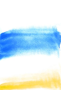 Sarı ve mavi lekesi ile kartı. Suluboya resim tasarım için. Parlak dokulu zemin. Kartpostal, afiş, logo, davet. El izole üzerinde beyaz arka plan boya. Vektör çizim. 