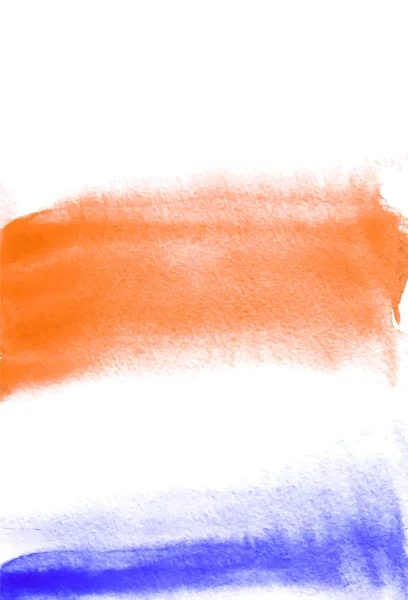 Cartão com manchas laranja e azul. Pintura aquarela para design. Cenário texturizado brilhante abstrato. Cartão postal, banner, logotipo, convite. Tinta à mão isolada sobre fundo branco. Ilustração vetorial . — Vetor de Stock