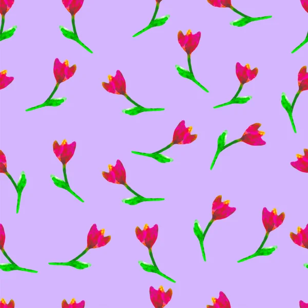 Padrão sem costura floral. Tulipas pintadas à mão ameixa. Ilustração aquarela brilhante.Flores vermelhas em fundo roxo. Para impressão, tecido, têxtil, papel. Cenário bonito . — Fotografia de Stock