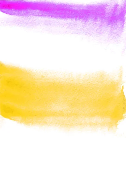 Cartão com manchas laranja e roxo. Pintura aquarela para design. Cenário texturizado brilhante abstrato. Cartão postal, banner, logotipo, convite. Tinta à mão isolada sobre fundo branco. Ilustração vetorial . — Vetor de Stock