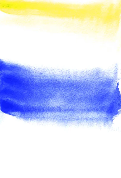 Karte mit gelben und blauen Flecken. Aquarellmalerei für Design. abstrakte helle strukturierte Hintergrund. Postkarte, Banner, Logo, Einladung. Handfarbe isoliert auf weißem Hintergrund. Vektorillustration. — Stockvektor