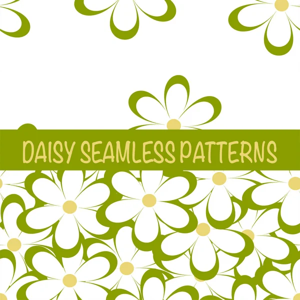 stock vector Set of seamless naive minimalistic patterns with little flowers. Floral print. Field of green camomiles on white background. For wrapping, fabric and other design. Vector illustration.