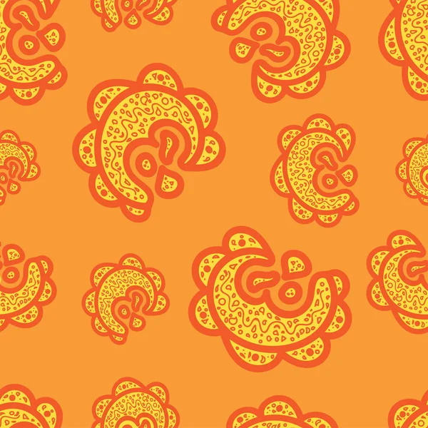 Nahtlose pattern.doodle-Elemente auf orangefarbenem Hintergrund. Ornamente für Web, Packpapier, Druck, Stoff, Textildesign. monochrome Vektorillustration.bright texture.abstract background. aztekischer Stil — Stockvektor