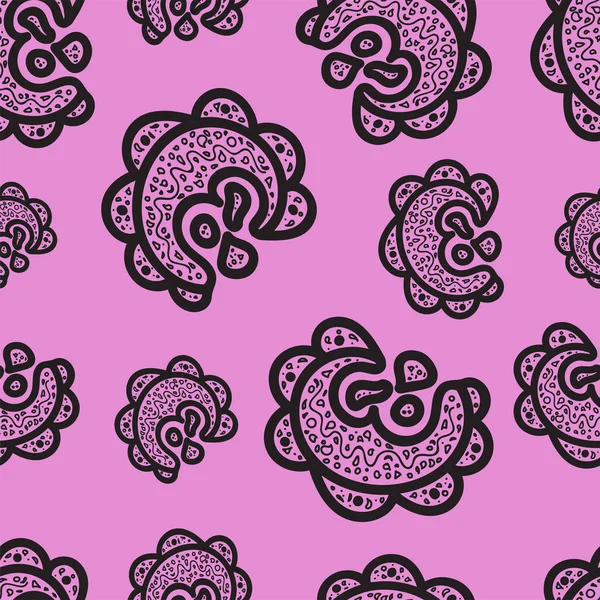 Nahtlose pattern.black Doodle-Elemente auf rosa Hintergrund. Ornamente für Web, Packpapier, Druck, Karton, Stoff, Textildesign. Vektor illustration.bright texture.abstract Hintergrund. aztekischer Stil. — Stockvektor