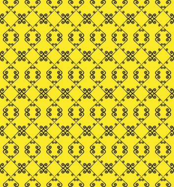 Süs seamless modeli. Siyah ve sarı renkler. Duvar kağıdı, tekstil, ambalaj, baskı, iç, zemin, kumaş sonsuz şablonu. Soyut doku. Tasarım için geleneksel etnik süsleme.  