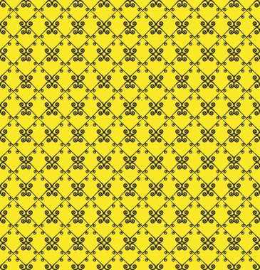 Süs seamless modeli. Siyah ve sarı renkler. Duvar kağıdı, tekstil, ambalaj, baskı, iç, zemin, kumaş sonsuz şablonu. Soyut doku. Tasarım için geleneksel etnik süsleme.  