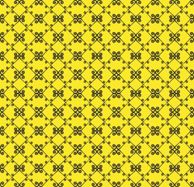 Süs seamless modeli. Siyah ve sarı renkler. Duvar kağıdı, tekstil, ambalaj, baskı, iç, zemin, kumaş sonsuz şablonu. Soyut doku. Tasarım için geleneksel etnik süsleme.  