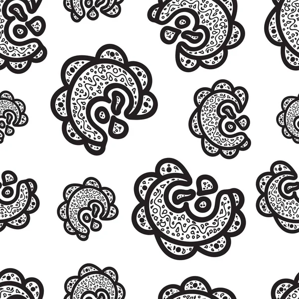 Nahtlose pattern.black Doodle-Elemente auf weißem Hintergrund. Ornamente für Web, Packpapier, Druck, Stoff, Textildesign. monochrome Vektorillustration.abstrakter Hintergrund. aztekischer Stil. — Stockvektor