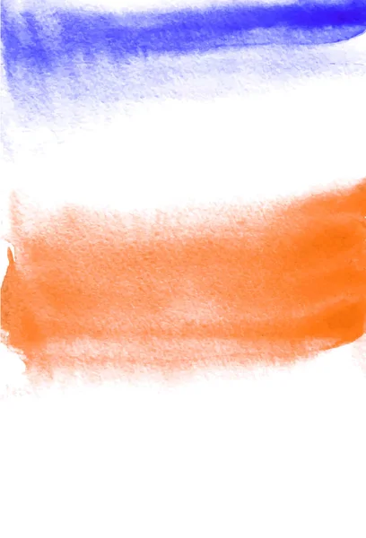 Cartão com manchas laranja e azul. Pintura aquarela para design. Cenário texturizado brilhante abstrato. Cartão postal, banner, logotipo, convite. Tinta à mão isolada sobre fundo branco. Ilustração vetorial . — Vetor de Stock