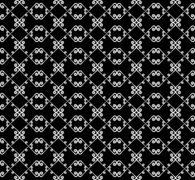 Süs seamless modeli. Siyah ve beyaz renkler. Duvar kağıdı, tekstil, ambalaj, baskı, iç, zemin, kumaş sonsuz şablonu. Soyut doku. Tasarım için geleneksel etnik süsleme.  