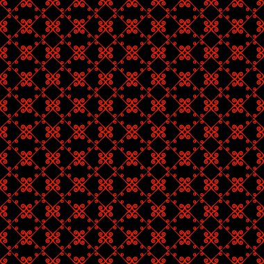 Süs seamless modeli. Siyah ve kırmızı renkler. Duvar kağıdı, tekstil, ambalaj, baskı, iç, zemin, kumaş sonsuz şablonu. Soyut doku. Tasarım için geleneksel etnik süsleme.  