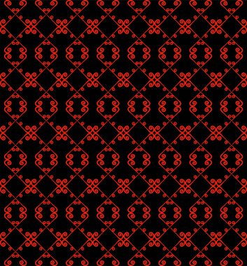 Süs seamless modeli. Siyah ve kırmızı renkler. Duvar kağıdı, tekstil, ambalaj, baskı, iç, zemin, kumaş sonsuz şablonu. Soyut doku. Tasarım için geleneksel etnik süsleme.  