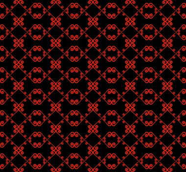 Süs seamless modeli. Siyah ve kırmızı renkler. Duvar kağıdı, tekstil, ambalaj, baskı, iç, zemin, kumaş sonsuz şablonu. Soyut doku. Tasarım için geleneksel etnik süsleme.  