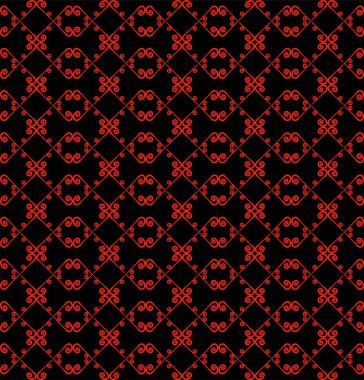 Süs seamless modeli. Siyah ve kırmızı renkler. Duvar kağıdı, tekstil, ambalaj, baskı, iç, zemin, kumaş sonsuz şablonu. Soyut doku. Tasarım için geleneksel etnik süsleme.  