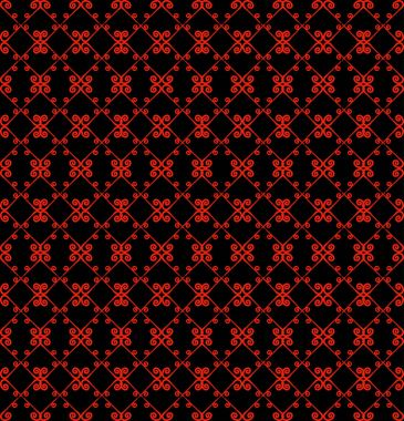 Süs seamless modeli. Siyah ve kırmızı renkler. Duvar kağıdı, tekstil, ambalaj, baskı, iç, zemin, kumaş sonsuz şablonu. Soyut doku. Tasarım için geleneksel etnik süsleme.  